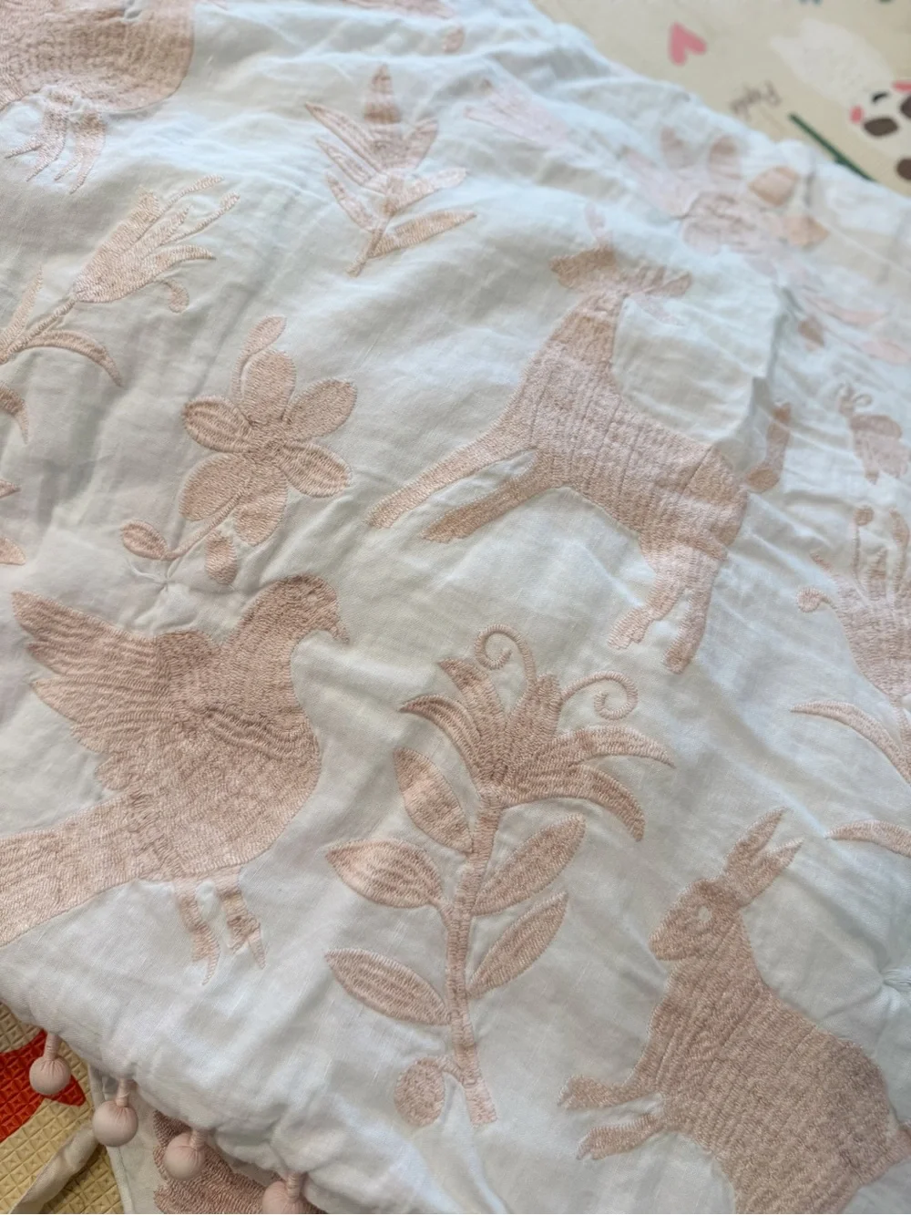 Restoration Hardware Crib Set, Botanica Toddler Blanket with Blush Pom-Pom Trim